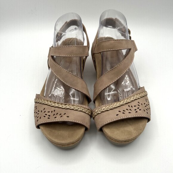 Earth Origins Shoes - Earth‎ Origins Sandals Women's Size 9W Tan Slingback Wedge Casual Shoes